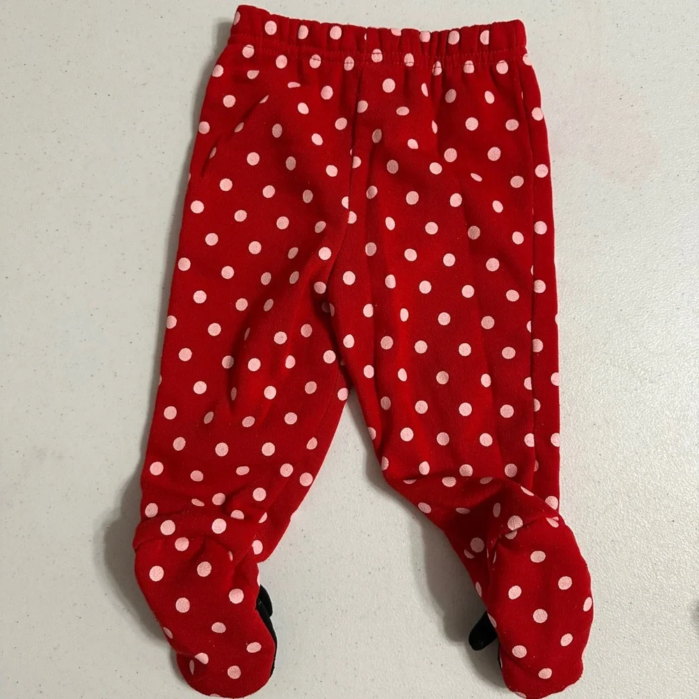 Disney Baby Minnie Mouse Polka Dot Fleece Pajama Set Footed Pants Red White 3/6M